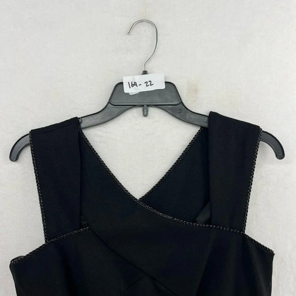 Nine West Dress 4 Black Fit & Flare Short Criss Cross Strap Braided Trim Pleated - Picture 13 of 13